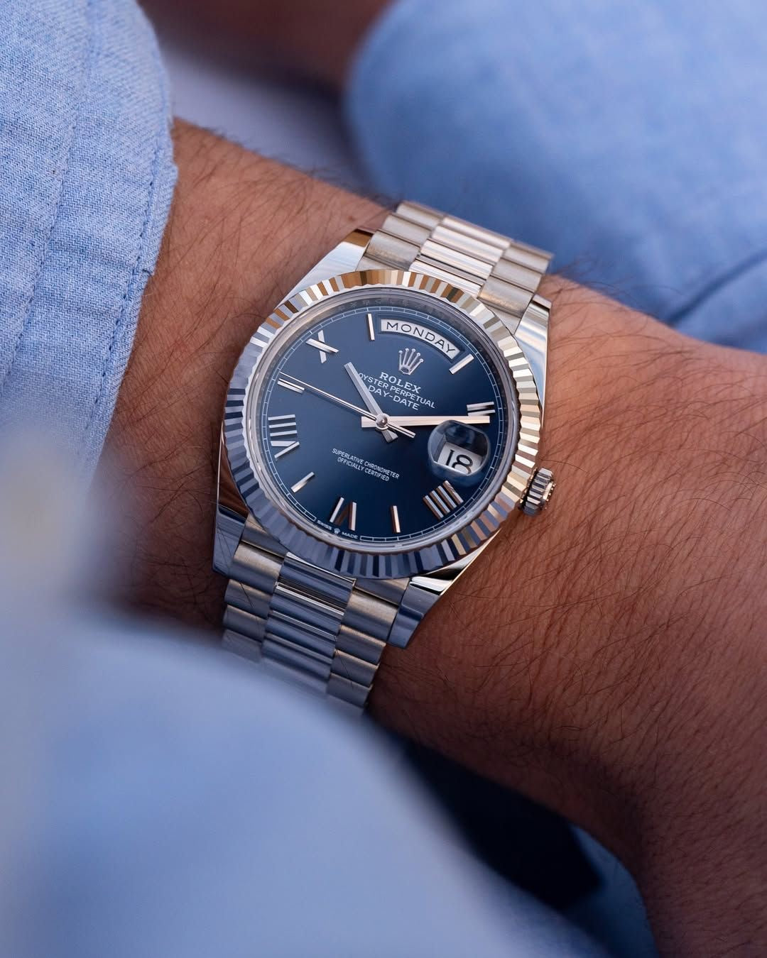 ROLE_X OYSTER PERPETUAL DAY DATE 40 || SILVER BLUE